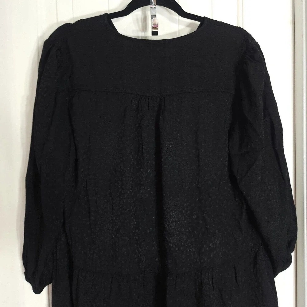 Nation Ltd Womens Dress Liza Black Leopard Animal Trapeze Mini Tiered Ruffle M - Picture 11 of 13